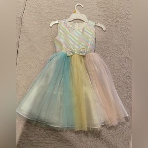 Bonnie Jean Girl Size 6 Fit & Flare Lined Pastel Stripe multi color Dress